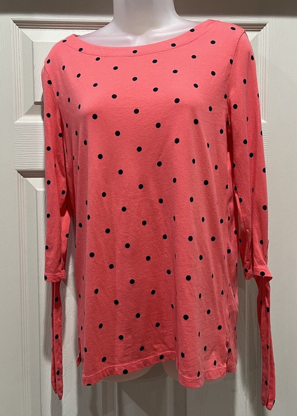 Old Navy Size S Coral Navy Polka Dot Tie Sleeve Top Blouse Women Sleeve Ties